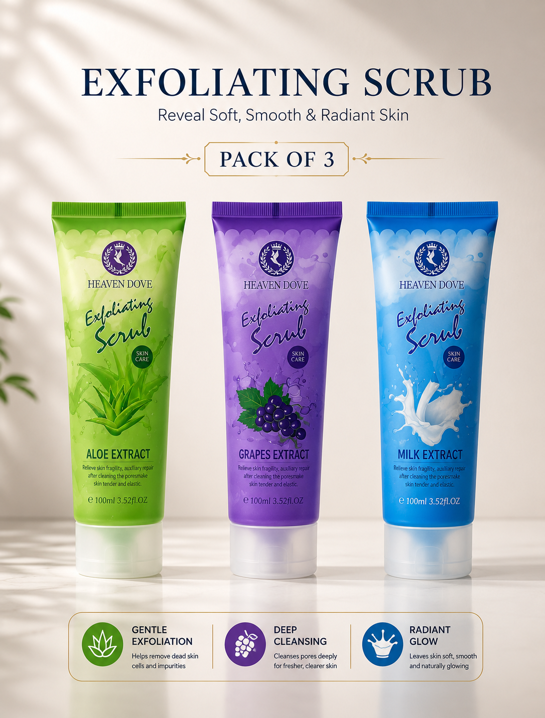 Exfoliating Scrub - Pack of 3 (Aloe Vera, Grapes & Milk Extract)