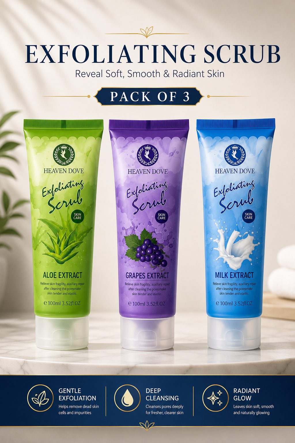 Exfoliating Scrub - Pack of 3 (Aloe Vera, Grapes & Milk Extract)